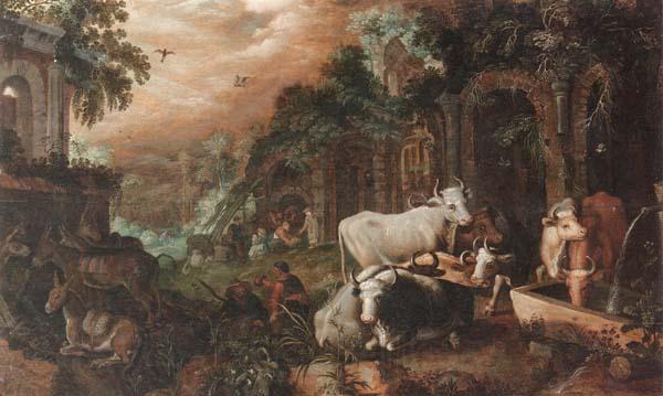 Roelant Savery Herders resting and watering their animals by a set of ruins Norge oil painting art